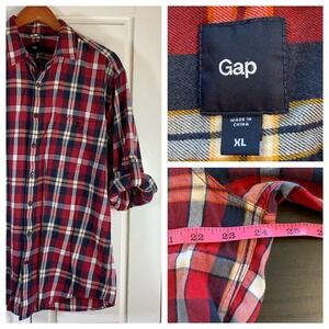 Gap Mens Plaid‎ Long Sleeve Button Down Shirt Red Navy White Yellow Size XL